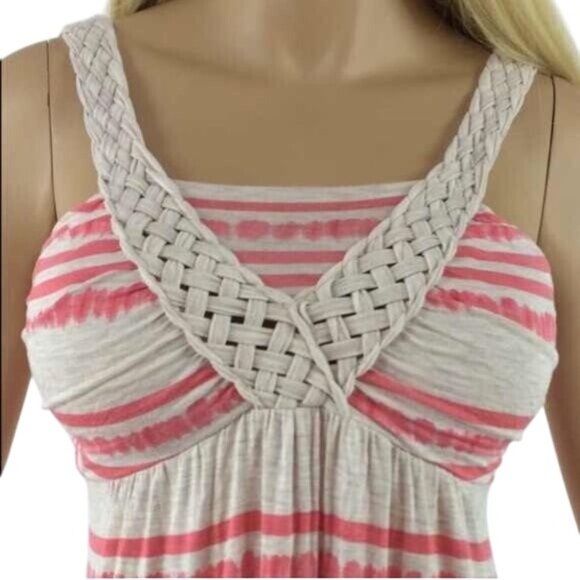 Vintage Neiman Marcus Coral Gray Weaved Strap Maxi Dress - Picture 4 of 12